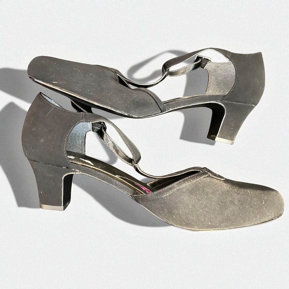 Ros Hommerson Black Suede T-Strap Heels With 2-Inch Block‎ Heel 10M